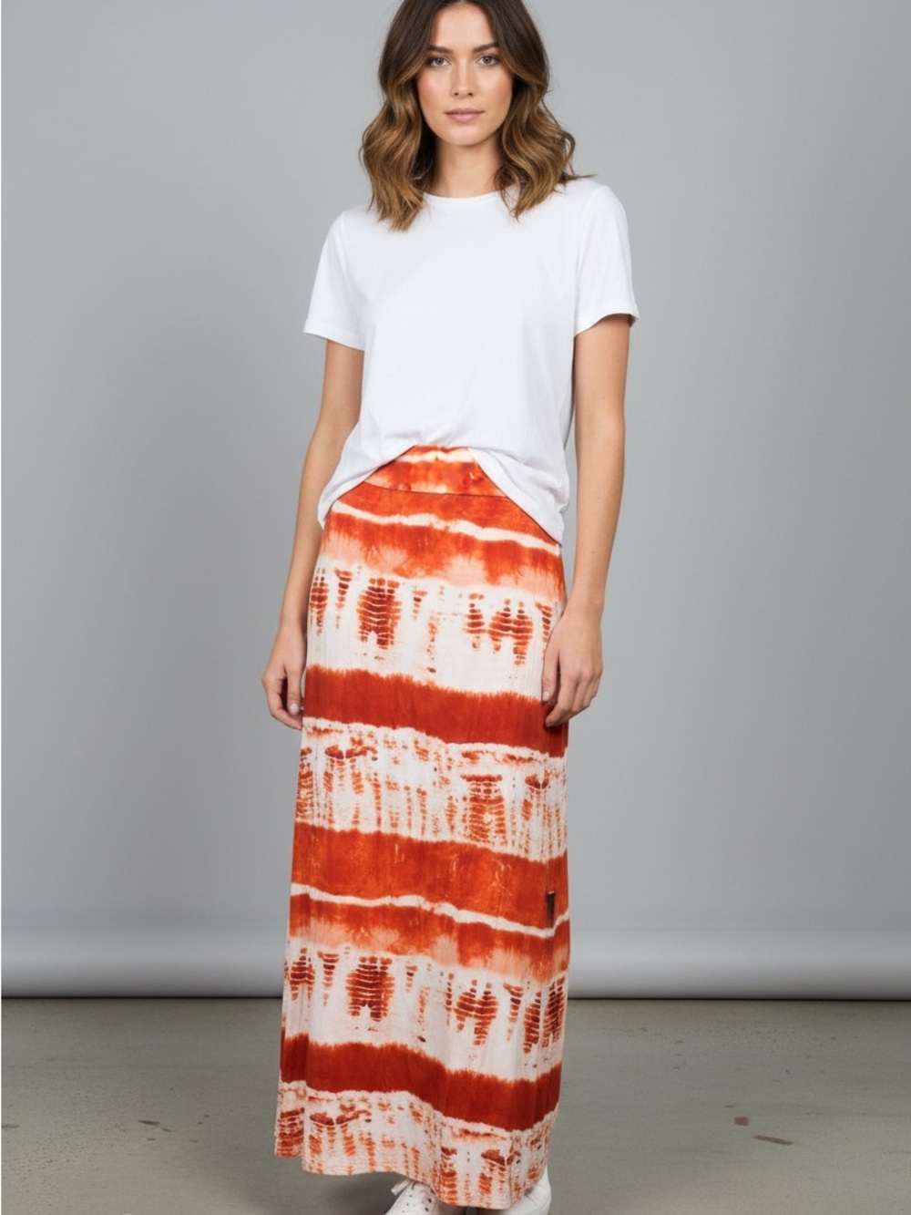 Source Unknown Orange & Cream Tie-Dye Maxi Skirt